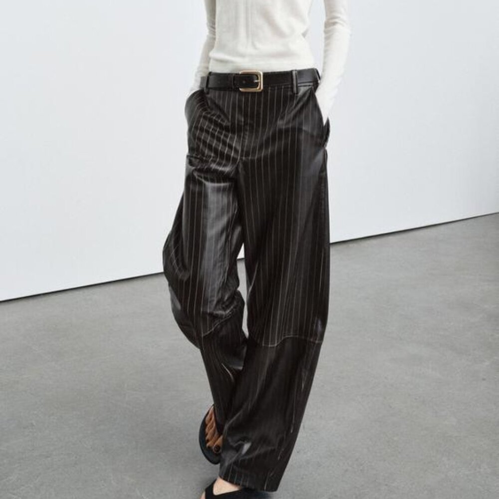 ZARA STRIPED LEATHER PANTS ZW COLLECTION LIMITED EDITION - Picture 3 of 7